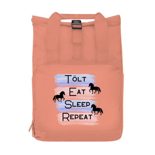 Islandpferde Rucksack mit Seitentasche Tölt,Eat, Sleep, Repeat