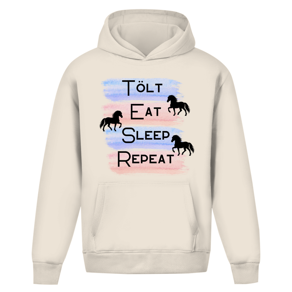 Oversize Islandpferde Hoodie ohne Kordel - Tölt, Eat, Sleep, Repeat