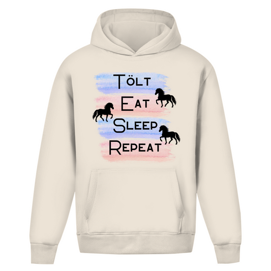 Oversize Islandpferde Hoodie ohne Kordel - Tölt, Eat, Sleep, Repeat