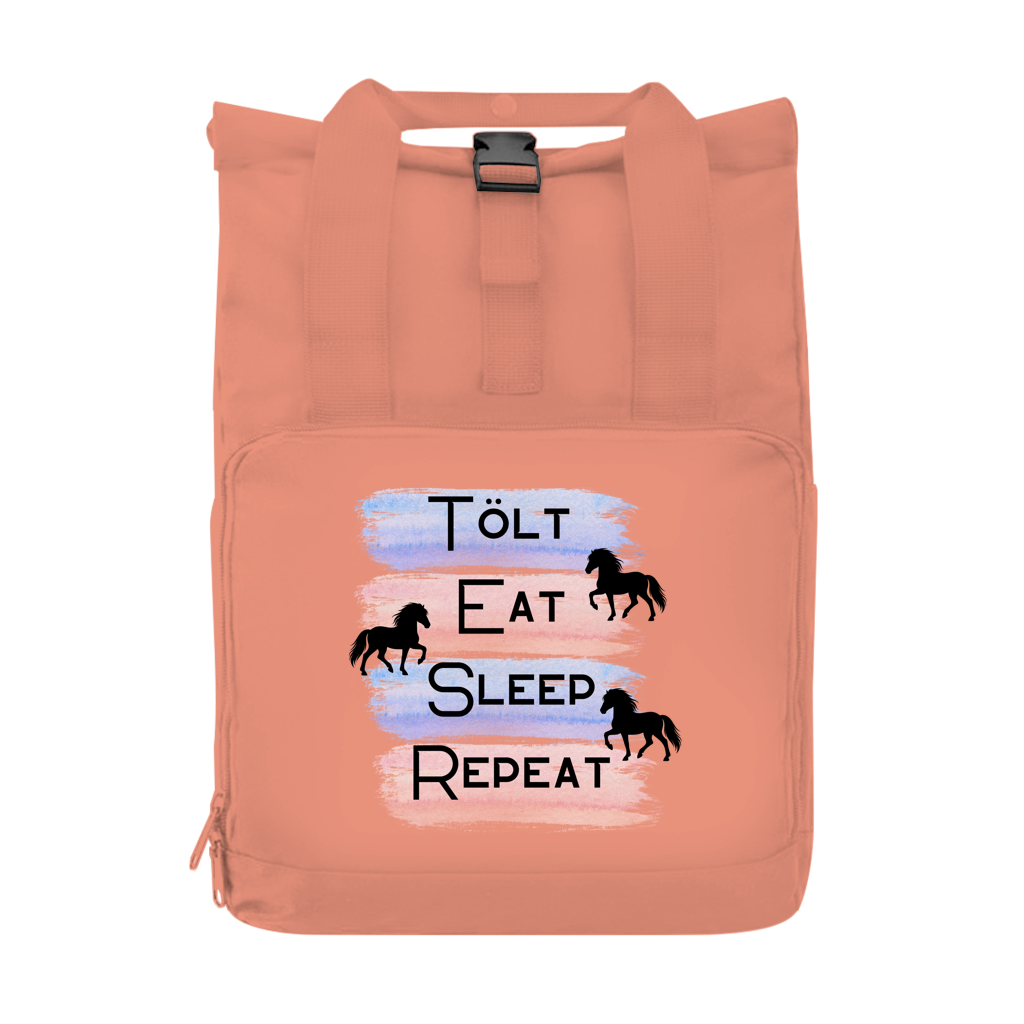 Islandpferde Rucksack mit Seitentasche Tölt,Eat, Sleep, Repeat