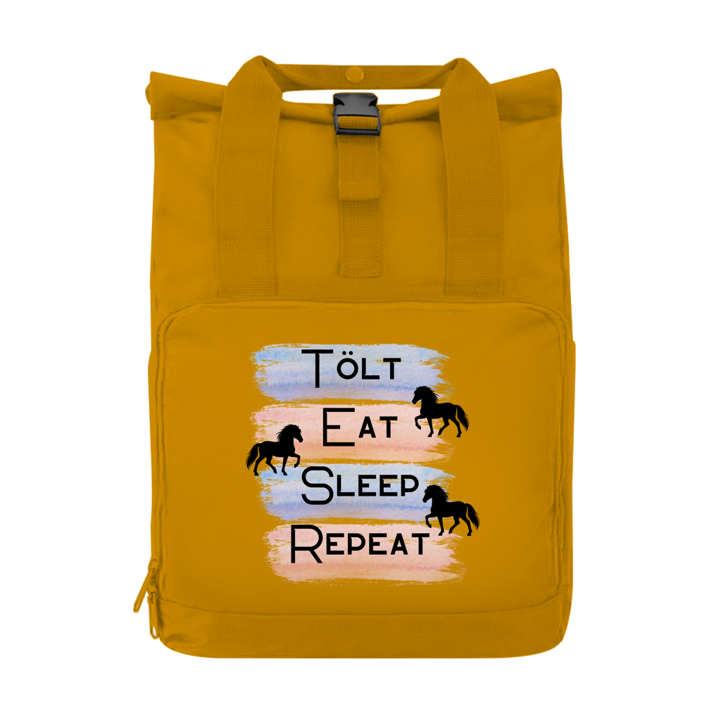 Islandpferde Rucksack mit Seitentasche Tölt,Eat, Sleep, Repeat