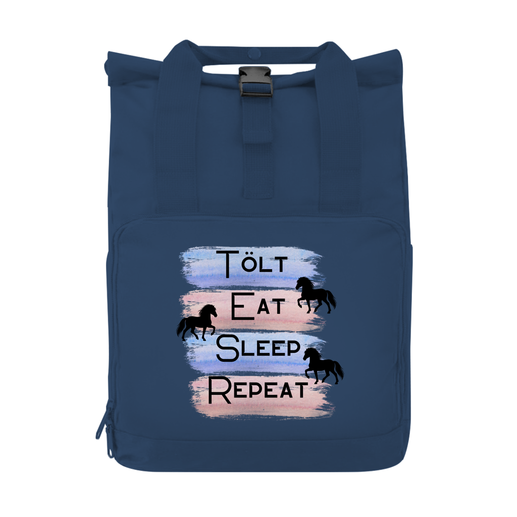 Islandpferde Rucksack mit Seitentasche Tölt,Eat, Sleep, Repeat