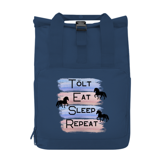 Islandpferde Rucksack mit Seitentasche Tölt,Eat, Sleep, Repeat