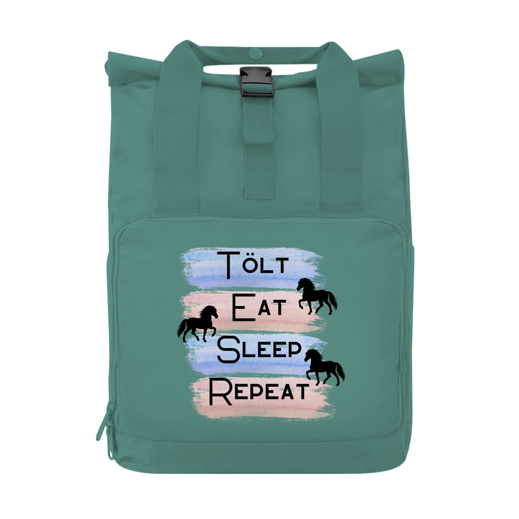 Islandpferde Rucksack mit Seitentasche Tölt,Eat, Sleep, Repeat