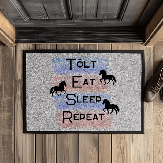 Islandpferde Fußmatte mit Gummirand Tölt, Eat, Sleep, Repeat