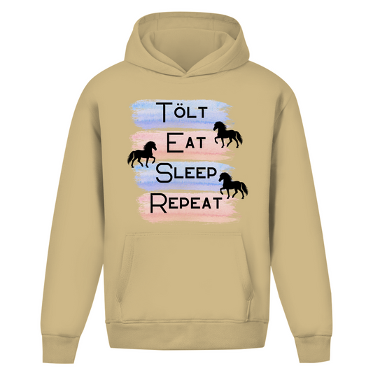 Oversize Islandpferde Hoodie ohne Kordel - Tölt, Eat, Sleep, Repeat