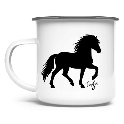 Emaille Tasse Islandpferde TÖLT (personalisierbar)