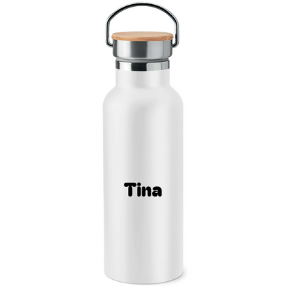 Edelstahl-Trinkflasche mit Bambusdeckel "Islandpferd Tölt" (personalisierbar)